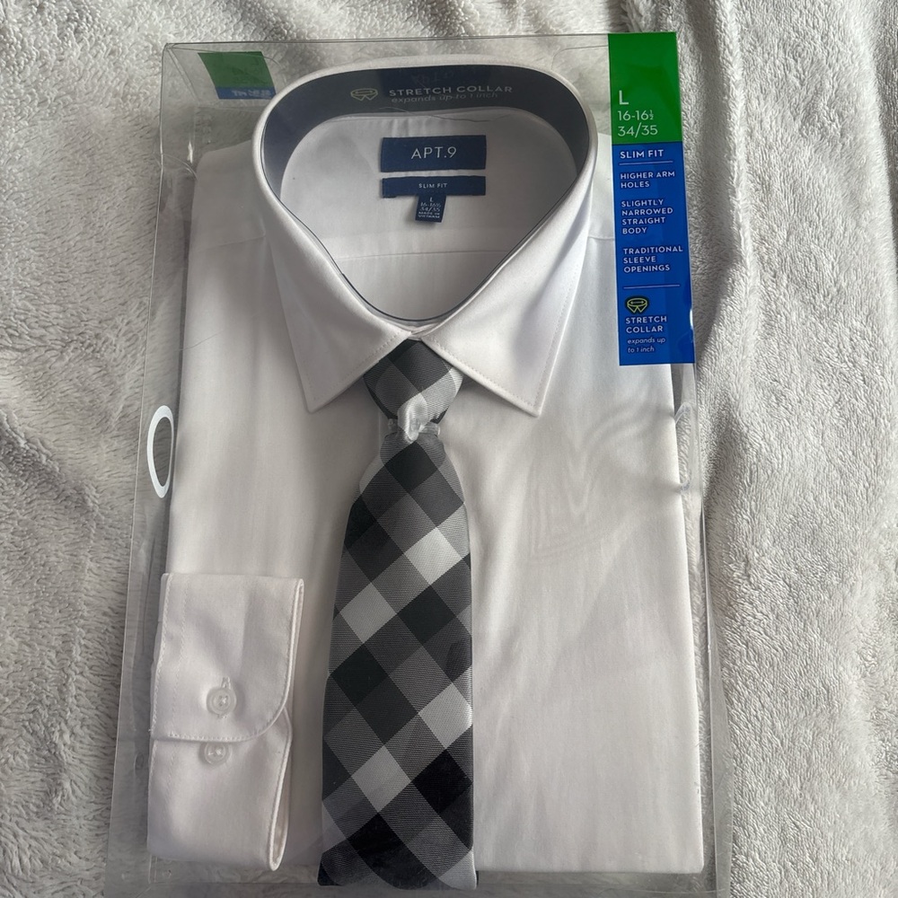 Kohl's Apt. 9 White Dress Shirt with Gray Checkered Tie